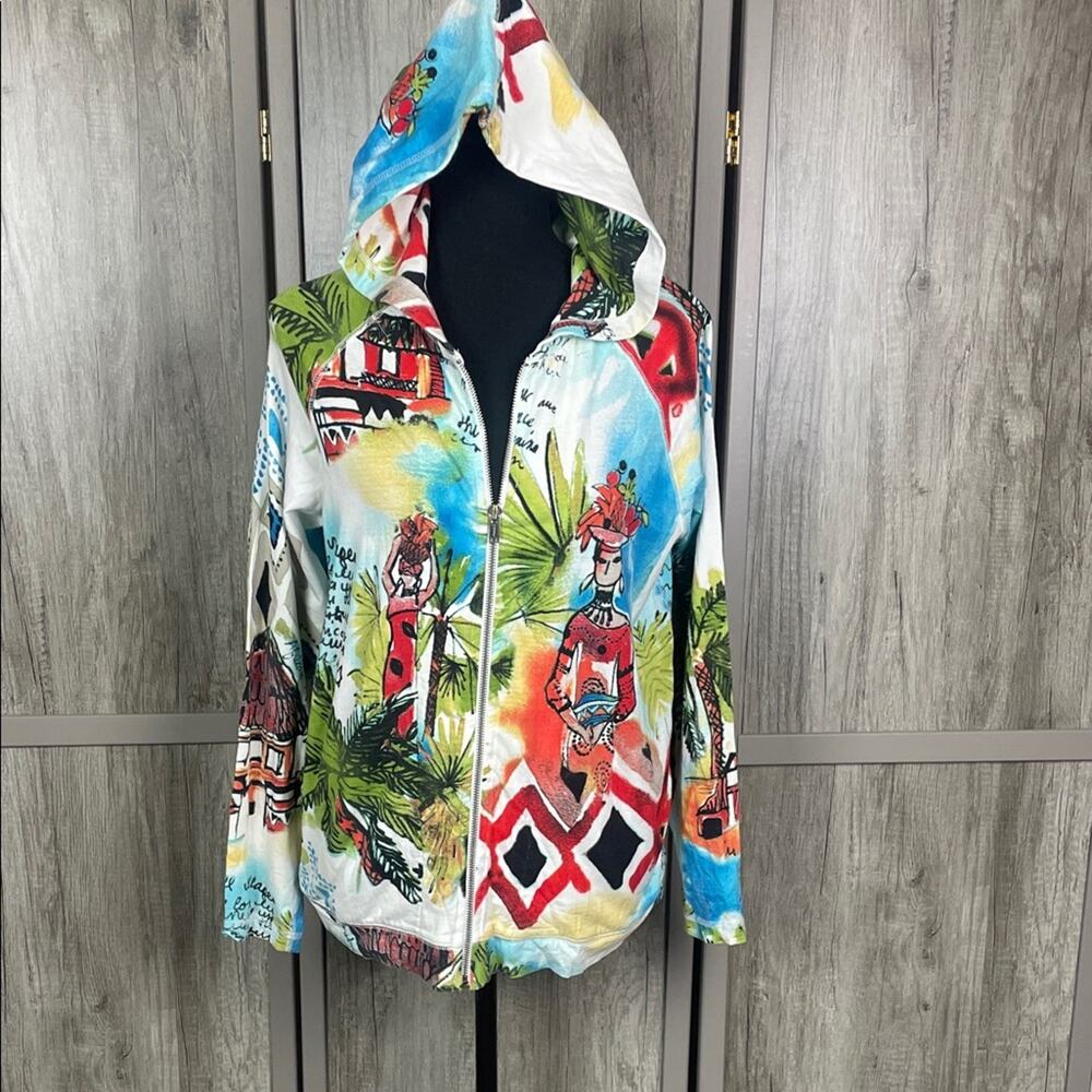 Chico's Additions Tropical Print Hoodie Women's size 1